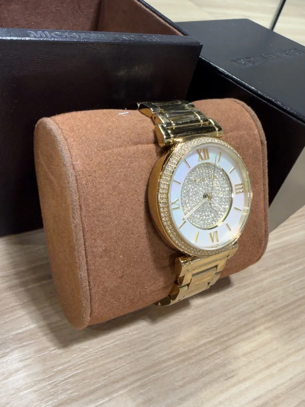 Michael Kors Gold-Tone Crystal Mother-of-Pearl Dial Women's Watch